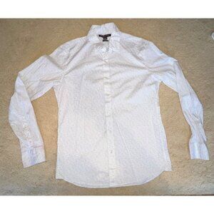 Michael Kors Mens Slim Fit White Floral Jacquard Long Sleeve Shirt Size M